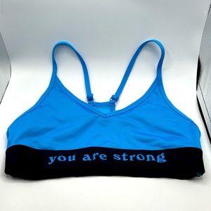 VS Pink Sports Bra Size S Blue Mesh Racerback Adjustable "You are Strong" Band